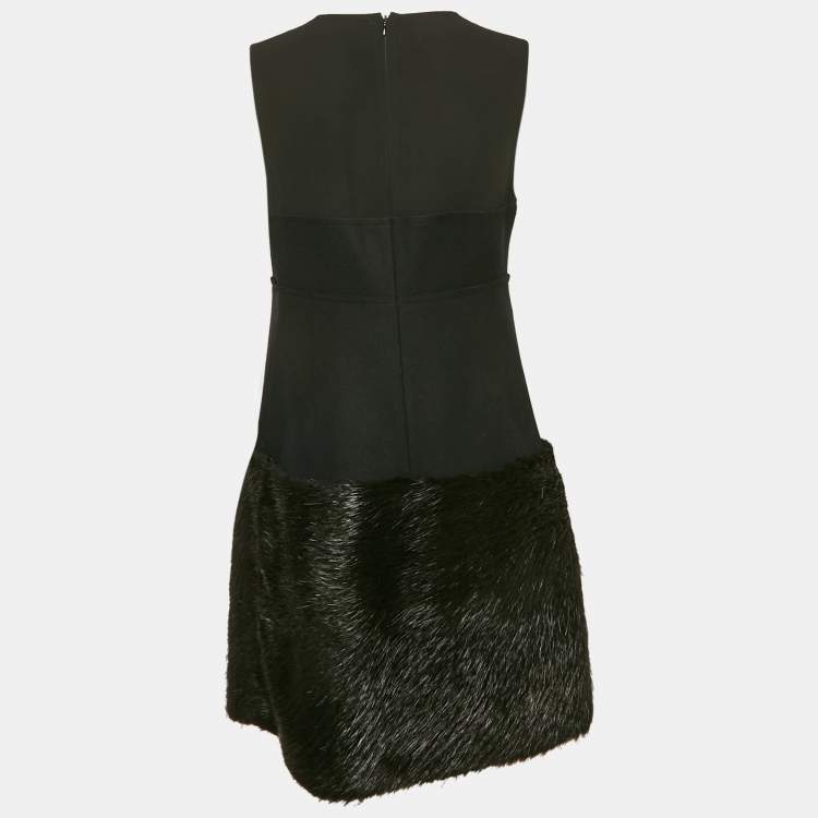 Pre Owned Marni Black Suede and Real Fur Trim Short Dress M