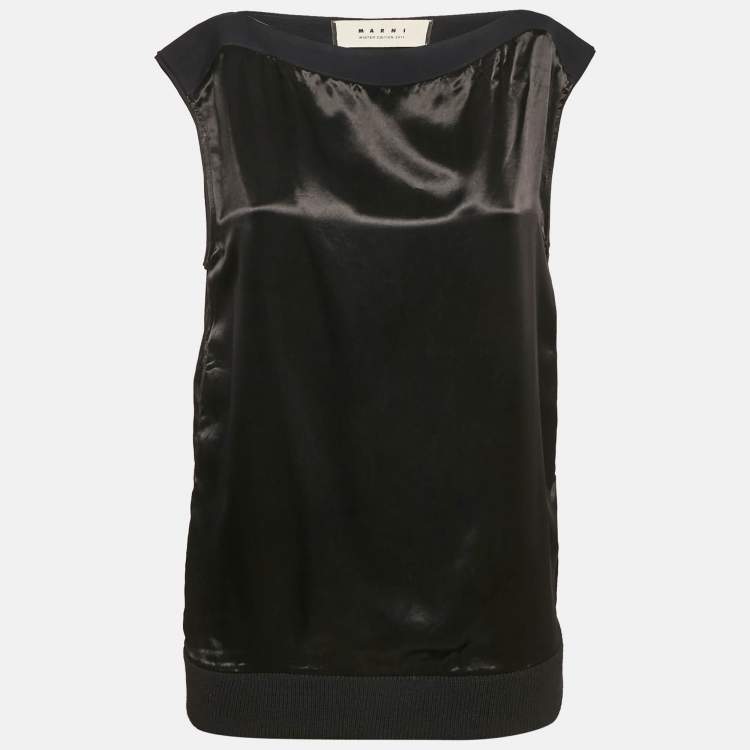 Pre Owned Marni Black Satin Rib Hem Sleeveless Top S