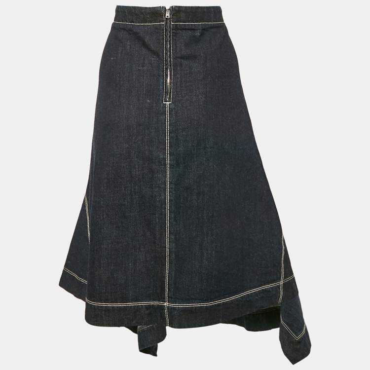 Pre Owned Marni Blue Denim Asymmetric Flared Midi Skirt XXL Waist 33"