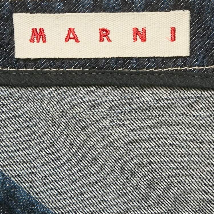 Pre Owned Marni Blue Denim Asymmetric Flared Midi Skirt XXL Waist 33"