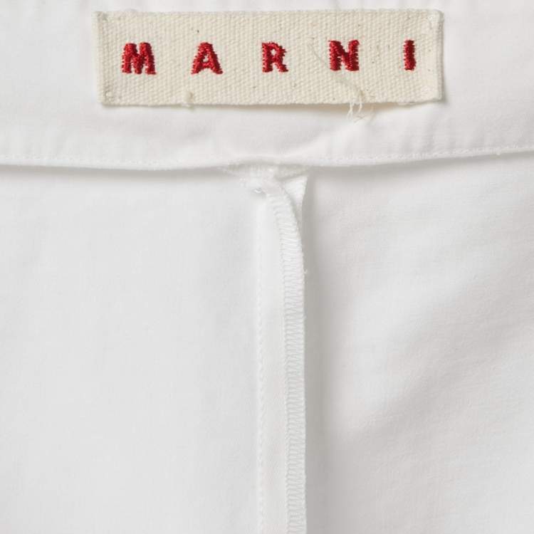 Pre Owned Marni White Cotton Wide Leg Trousers L