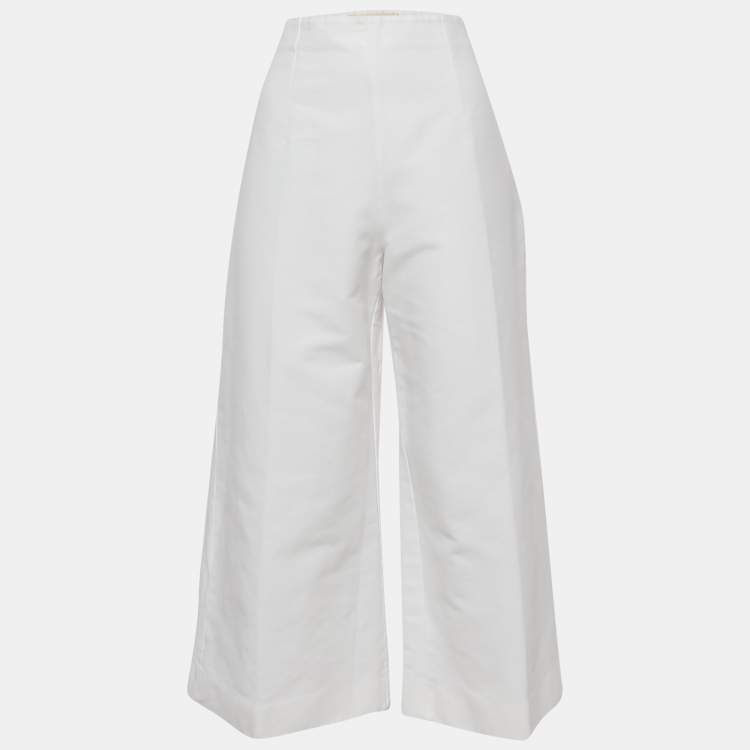 Pre Owned Marni White Cotton Wide Leg Trousers L