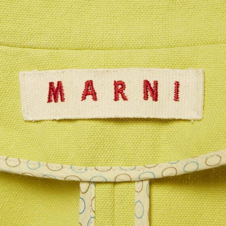 Pre Owned Marni Green Canvas Contrast Trimmed Open Front Jacket M