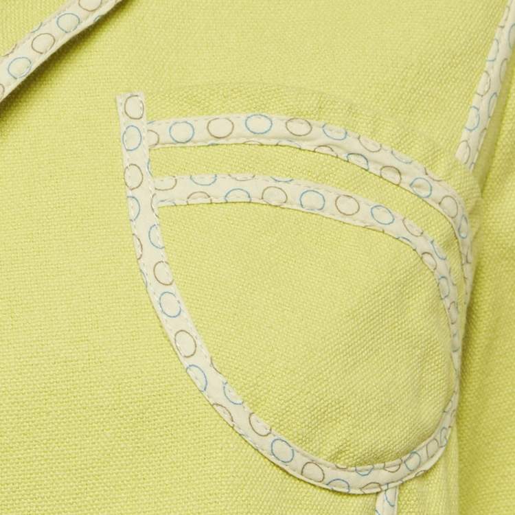 Pre Owned Marni Green Canvas Contrast Trimmed Open Front Jacket M