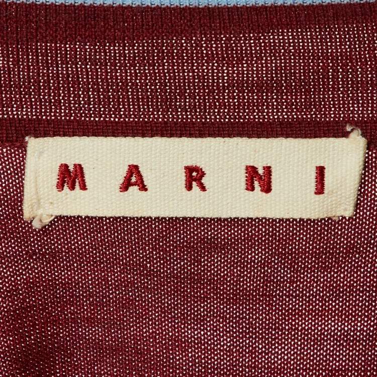 Pre Owned Marni Red/Blue Wool Knit Button Front Cardigan L