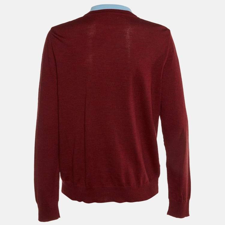Pre Owned Marni Red/Blue Wool Knit Button Front Cardigan L