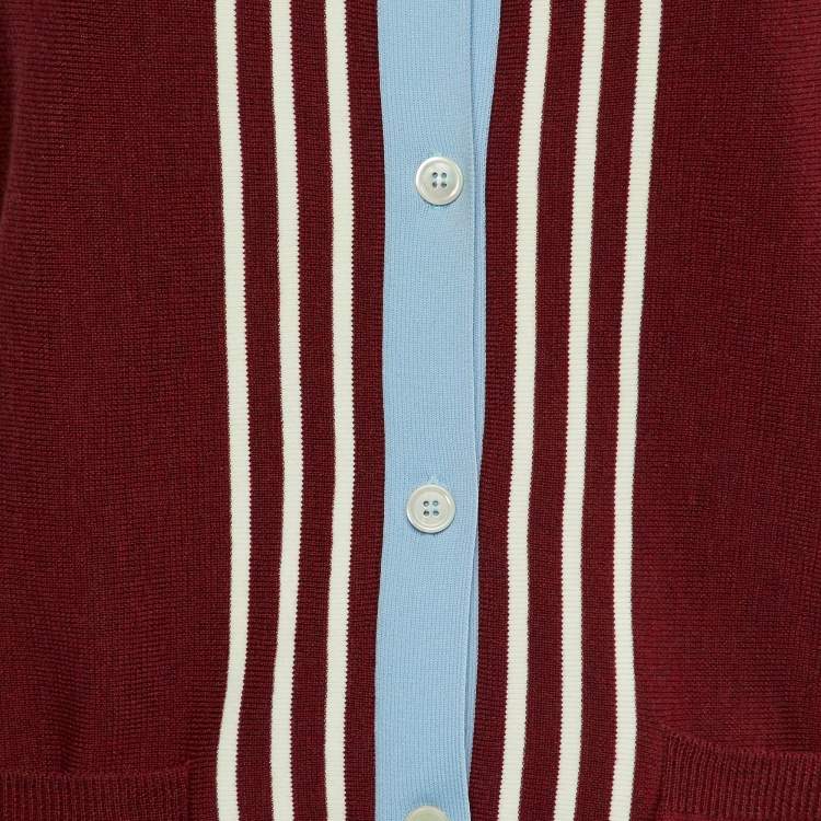 Pre Owned Marni Red/Blue Wool Knit Button Front Cardigan L
