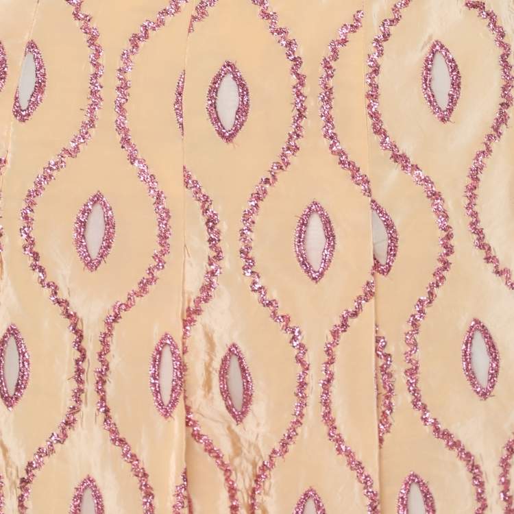 Pre Owned Marni Peach Taffeta Embroidered Eyelet Detail Skirt S
