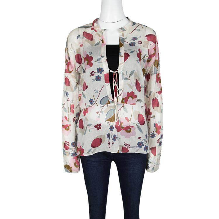 Pre Owned Marni Multicolor Floral Printed Cotton Long Sleeve Blouse S