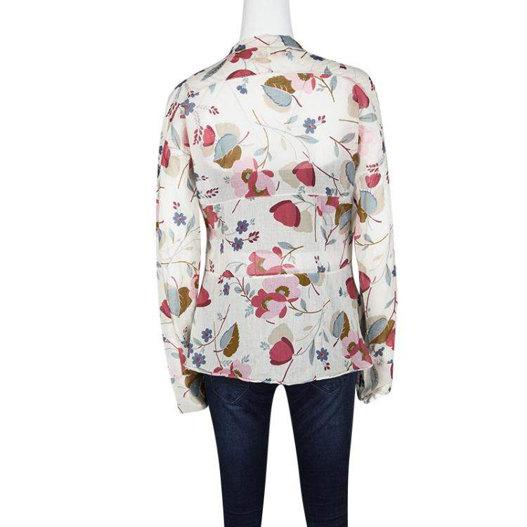 Pre Owned Marni Multicolor Floral Printed Cotton Long Sleeve Blouse S