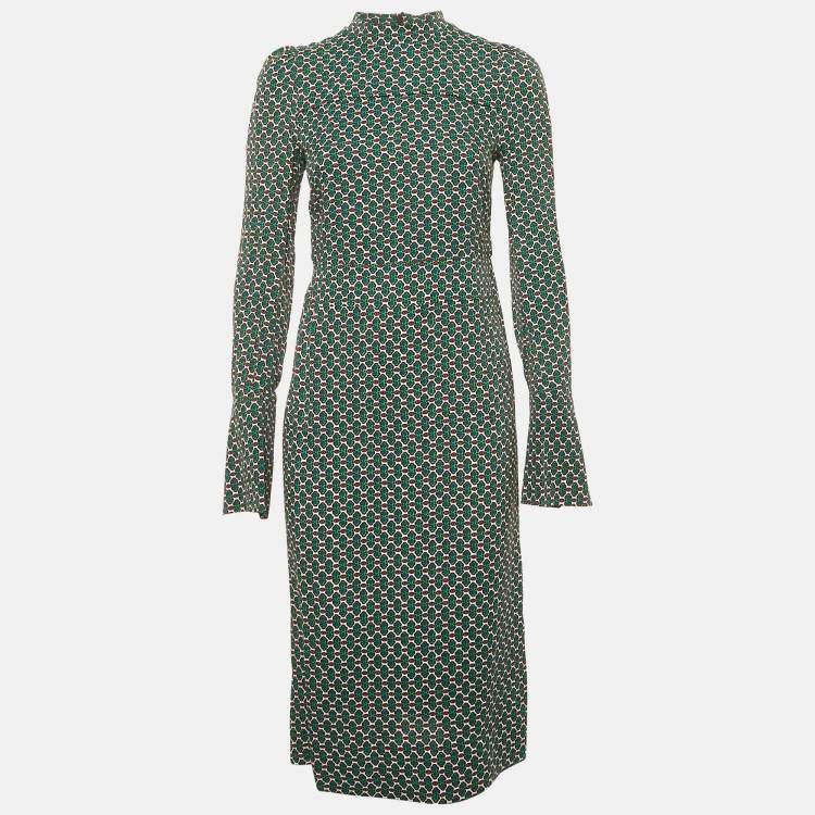 Pre Owned Marni Green Printed Crepe Midi Dress S