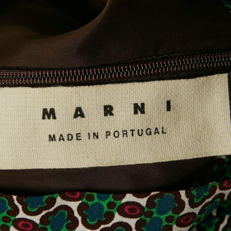 Pre Owned Marni Green Printed Crepe Midi Dress S