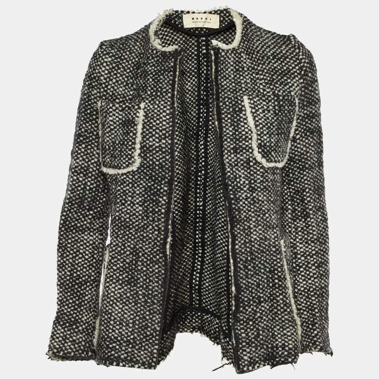 Pre Owned Marni Black/White Knitted Wool Pockets Open Front Jacket S