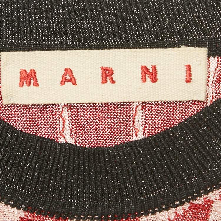 Pre Owned Marni Red/Pink Patterned Lurex Knit Sheer Jumper S