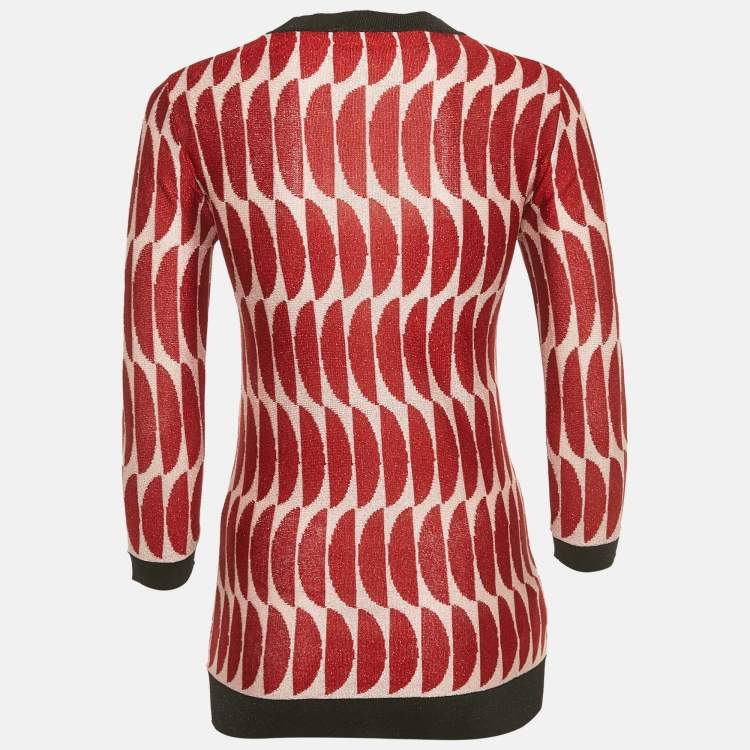 Pre Owned Marni Red/Pink Patterned Lurex Knit Sheer Jumper S