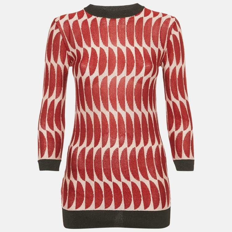 Pre Owned Marni Red/Pink Patterned Lurex Knit Sheer Jumper S