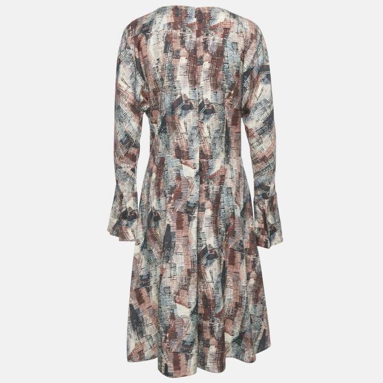 Pre Owned Marni Brown/Navy Blue Printed Silk Midi Dress M