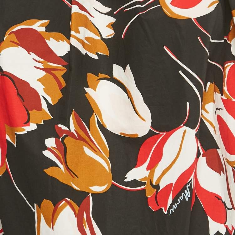 Pre Owned طقم بلوزة وسروال مارني بطبعة زهور أسود قطن مقاس كبير/صغير