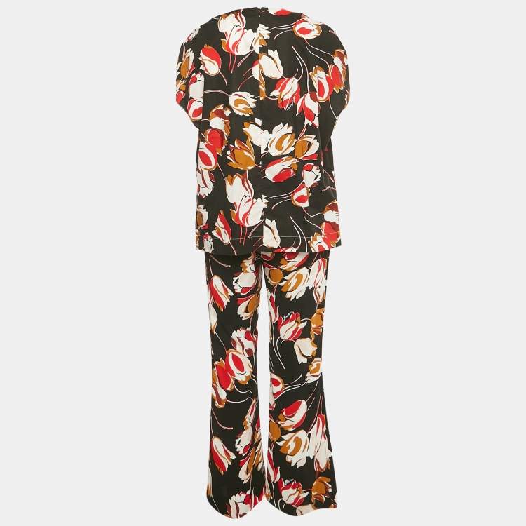 Pre Owned طقم بلوزة وسروال مارني بطبعة زهور أسود قطن مقاس كبير/صغير