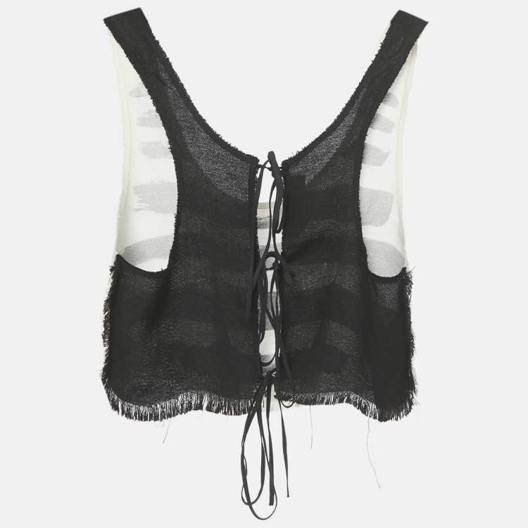 مملوكة مسبقًا Marni Black/White Brushstroke Print Hemp Blend Gauze Cropped Tank Top M
