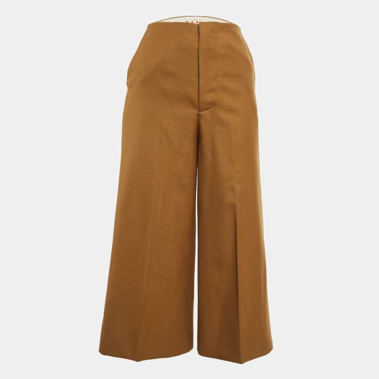 Pre Owned Marni Brown Wool Gabardine Wide-Leg Trousers S