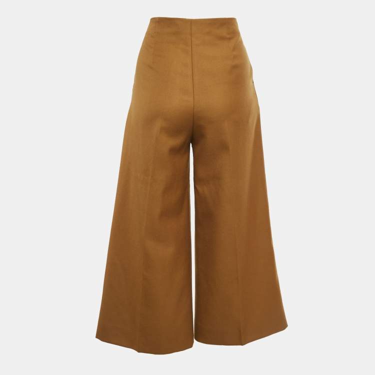 Pre Owned Marni Brown Wool Gabardine Wide-Leg Trousers S