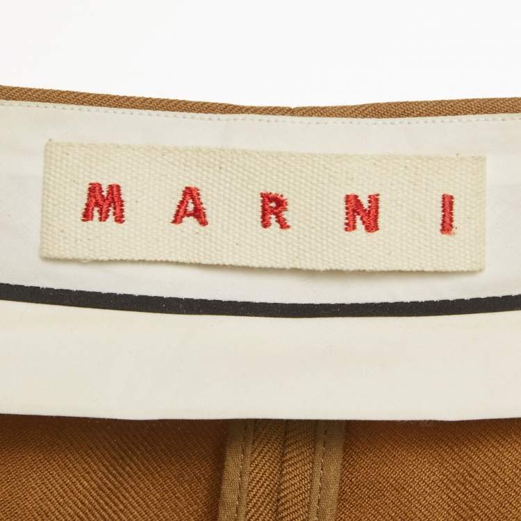 Pre Owned Marni Brown Wool Gabardine Wide-Leg Trousers S