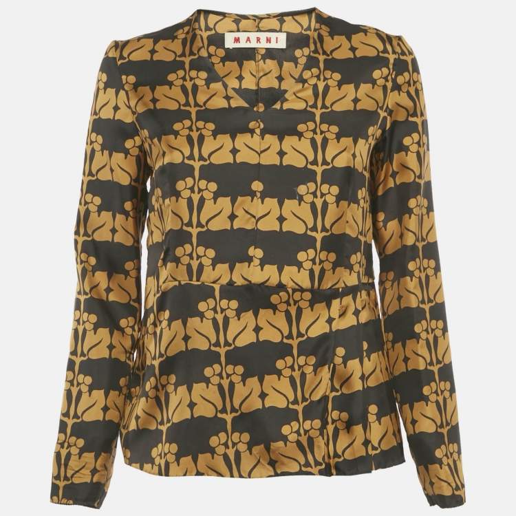 Pre Owned Marni Brown Printed Silk Top S