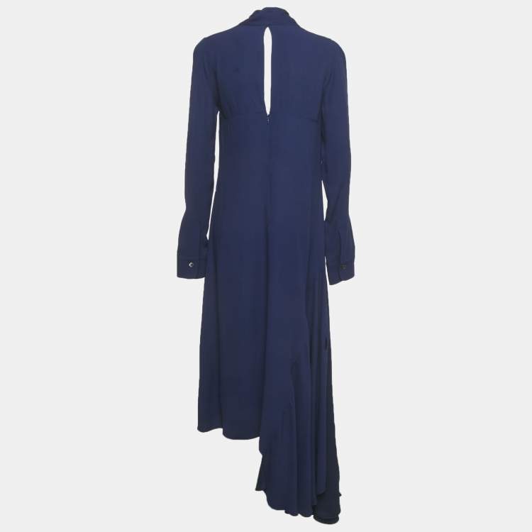 مملوكة مسبقًا Marni Blue Satin Neck Tie Scarf Detail Maxi Dress M
