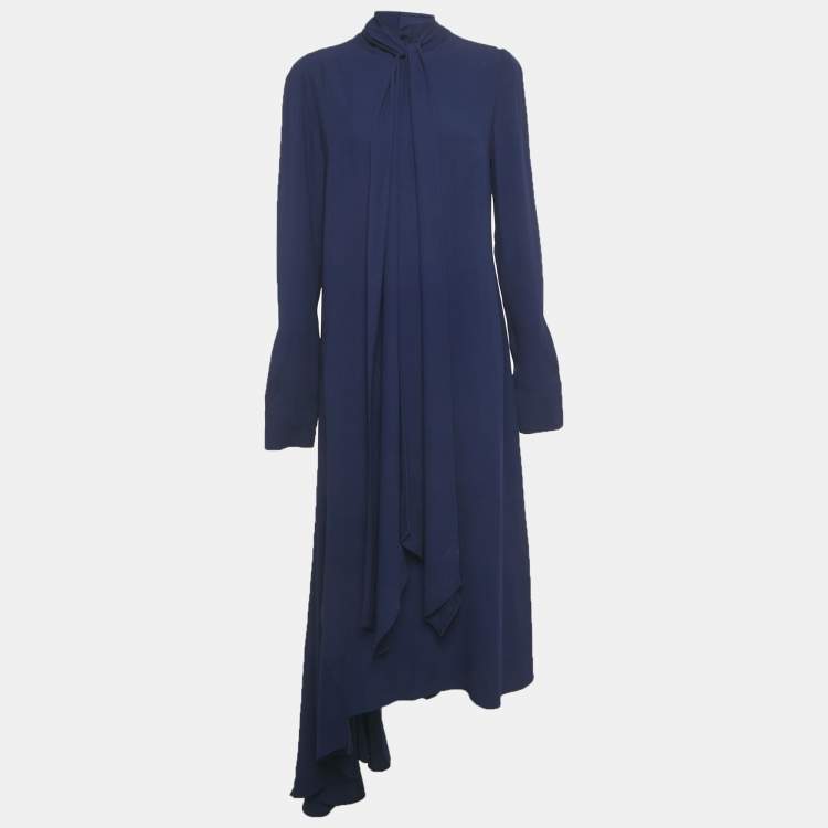 مملوكة مسبقًا Marni Blue Satin Neck Tie Scarf Detail Maxi Dress M