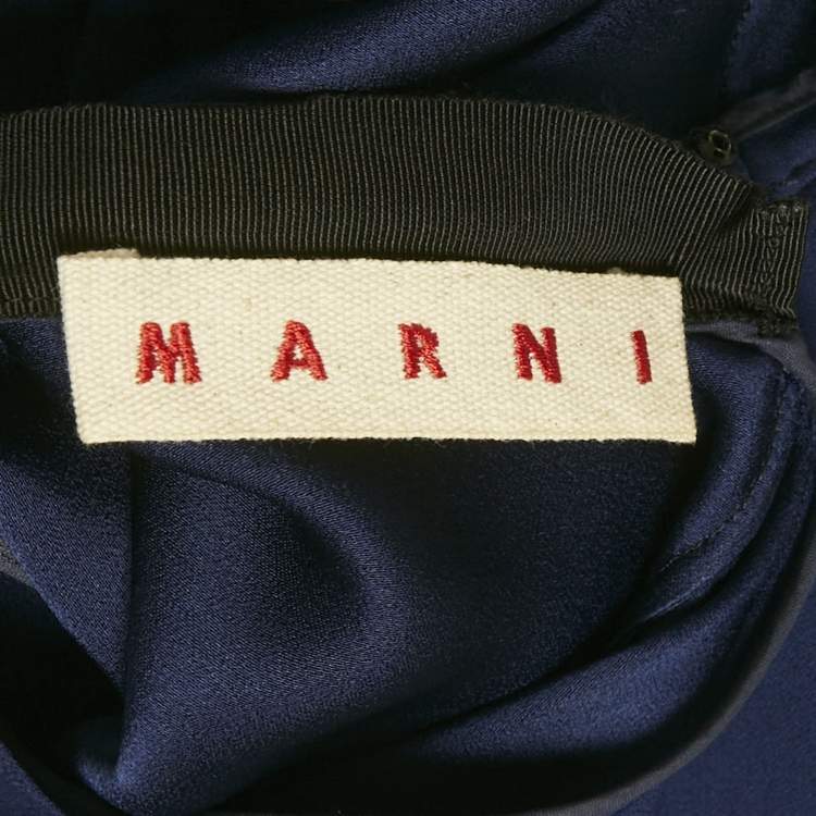 مملوكة مسبقًا Marni Blue Satin Neck Tie Scarf Detail Maxi Dress M