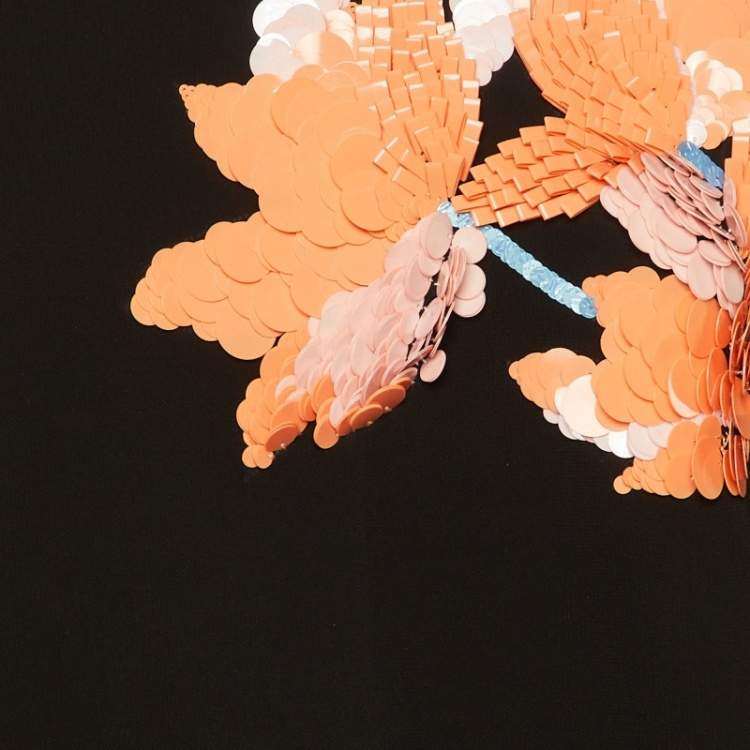 Pre Owned Marni Black Jersey Floral Sequin Detail Ruffled Blouse S