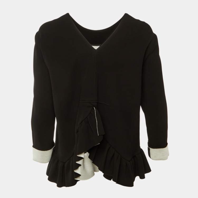 Pre Owned Marni Black Jersey Floral Sequin Detail Ruffled Blouse S