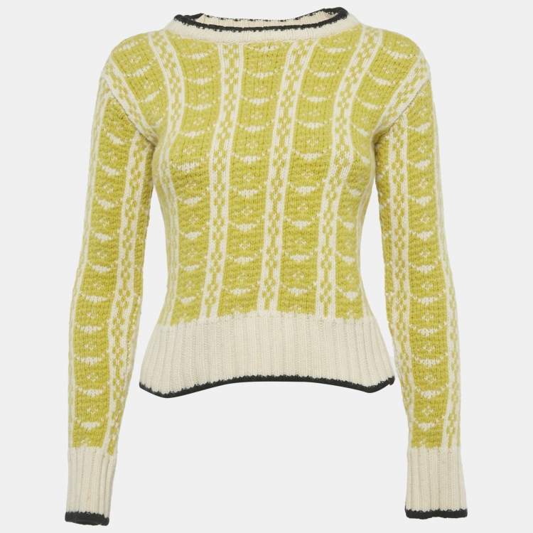 Pre Owned Marni Off White/Parrot Green Wool Knit Intarsia Sweaters S