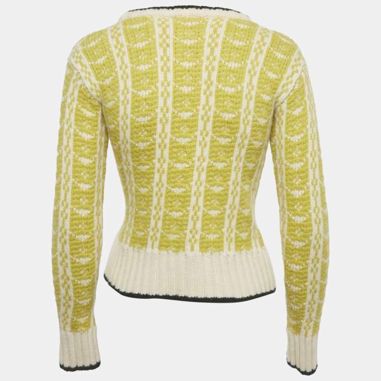 Pre Owned Marni Off White/Parrot Green Wool Knit Intarsia Sweaters S