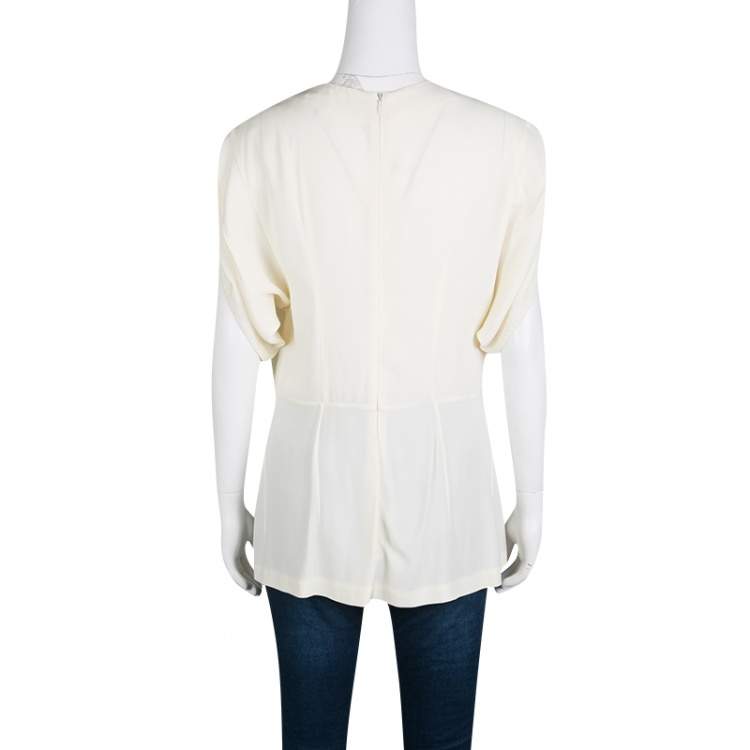 Pre Owned Marni Cream Pleat Detail Draped Cut Out Sleeve Tunic M