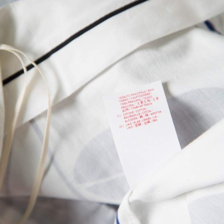 Pre Owned Marni White and Blue Leaf Print Cotton and Linen Drill Wrap Skirt M