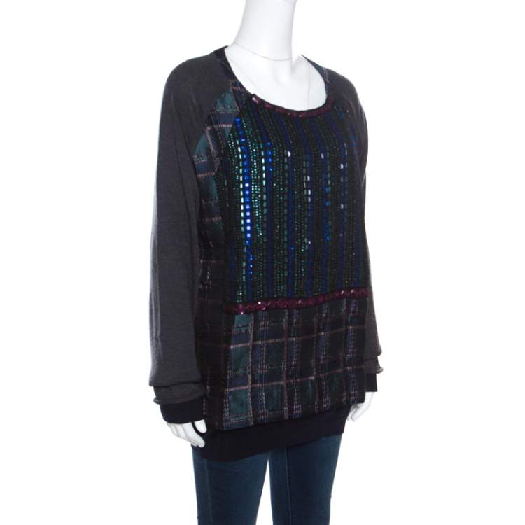 Pre Owned Marni Multicolor Crystal Embellished Bodice Detail Raglan Sleeve Pullover M