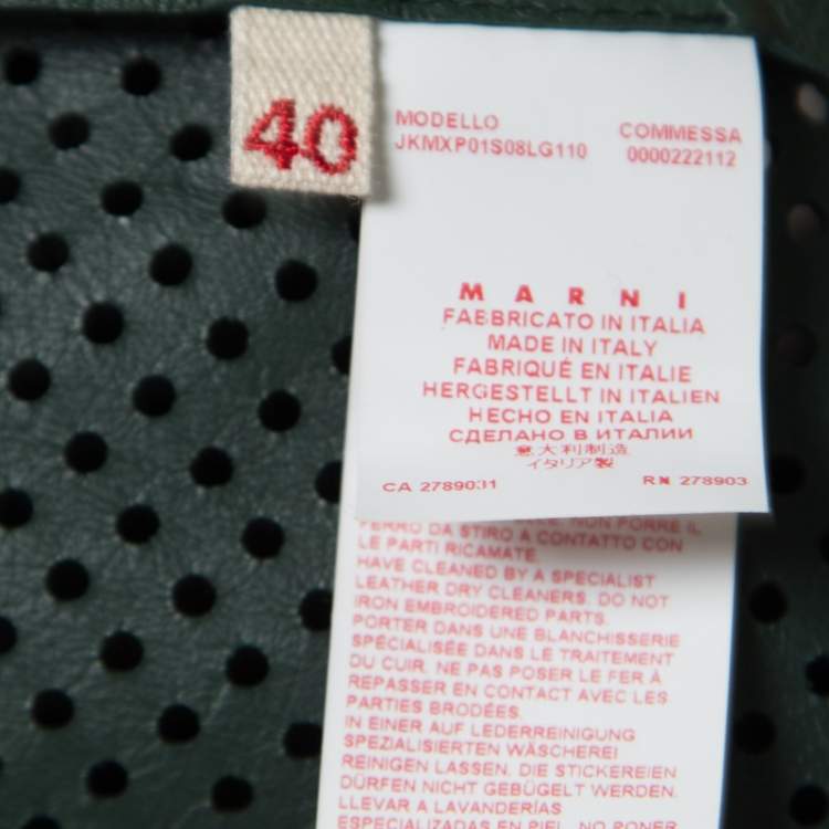 Pre Owned Marni Emerald Green Perforated Leather Floral Embellished Detail Bomber Jacket S