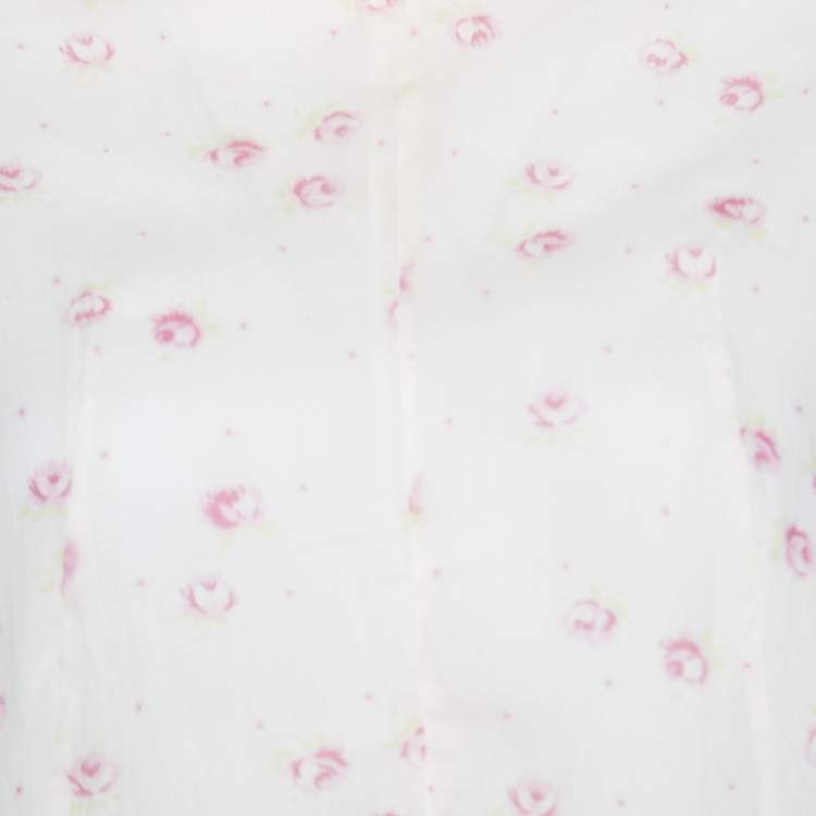 Pre Owned Marni Cream Floral Printed Cotton Dolman Sleeve Flared Top M