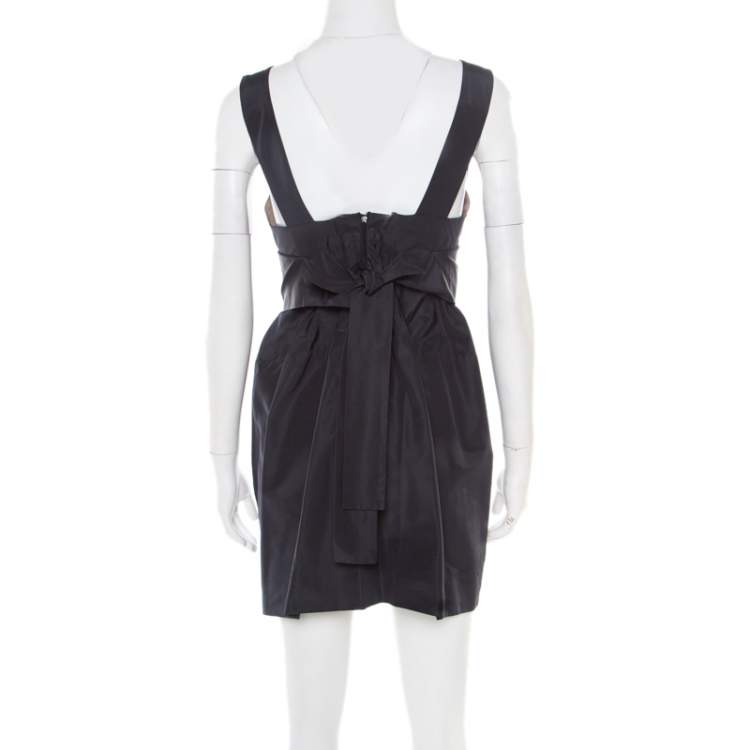 Pre Owned Marni Pine Green Silk Embellished Plunge Neck Mini Dress S 