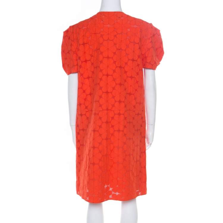 Pre Owned Marni Tangerine Floral Cotton Lace Shift Dress S