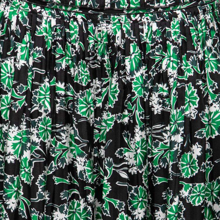 Pre Owned Marni Fern Green Floral Print Silk Pleated Midi Skirt S
