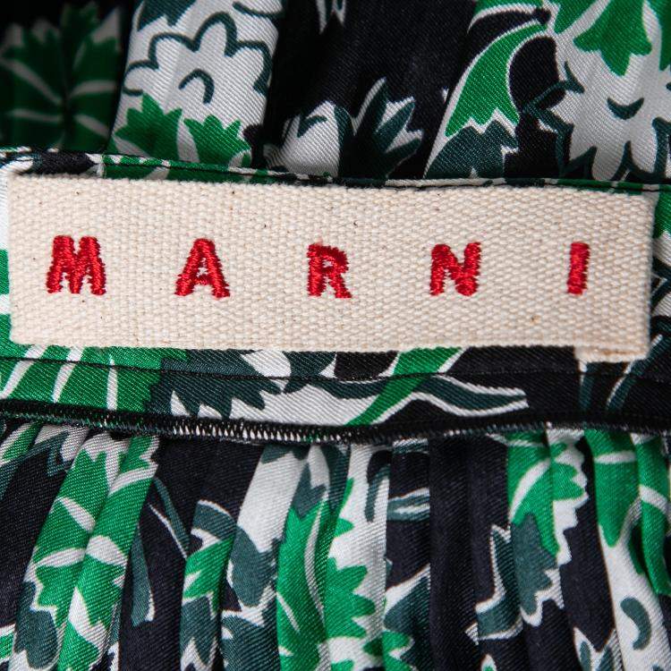 Pre Owned Marni Fern Green Floral Print Silk Pleated Midi Skirt S