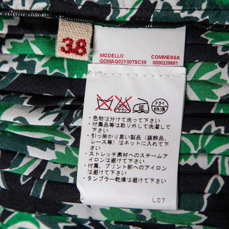 Pre Owned Marni Fern Green Floral Print Silk Pleated Midi Skirt S