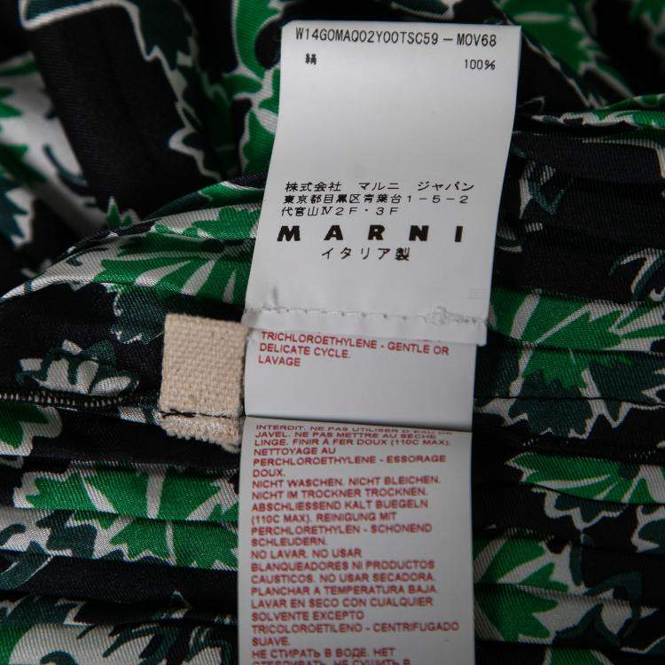 Pre Owned Marni Fern Green Floral Print Silk Pleated Midi Skirt S