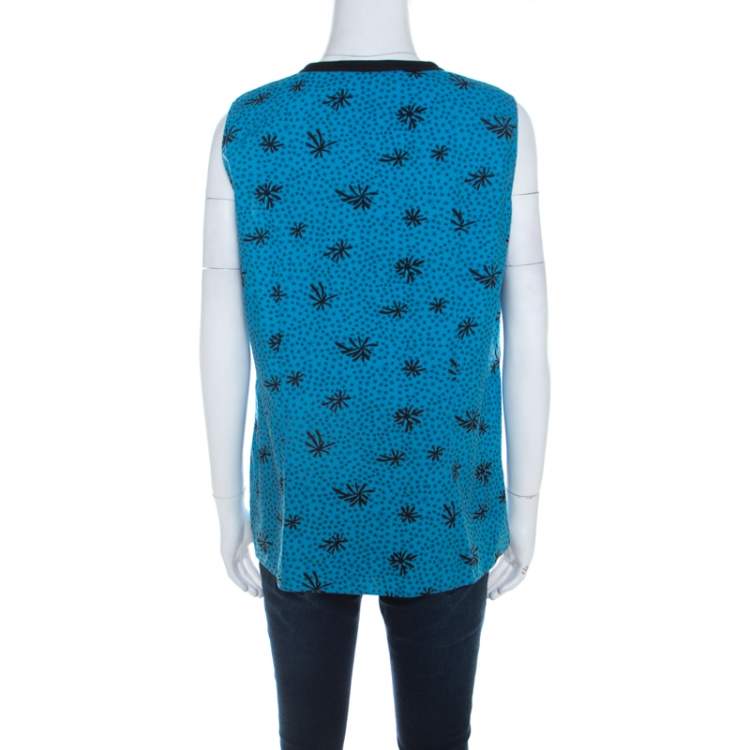 Pre Owned Marni Blue and Black Printed Cotton Sleeveless Top M