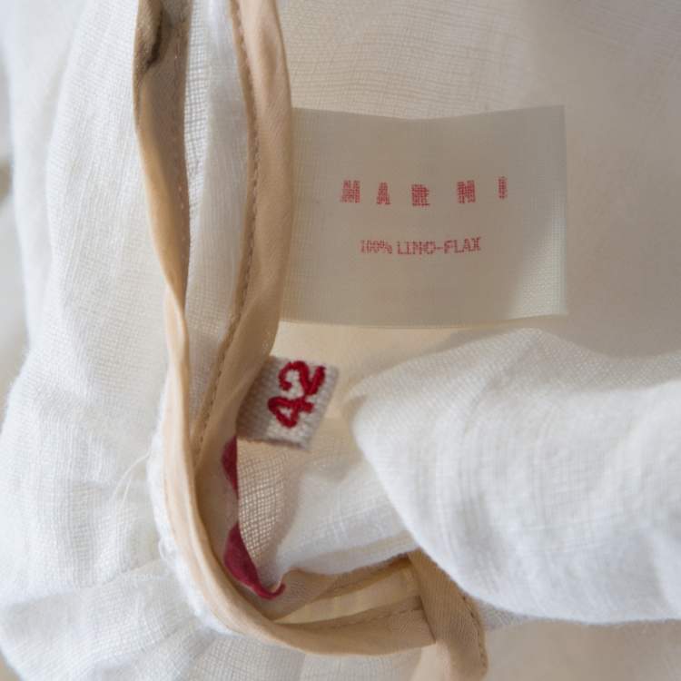 Pre Owned Marni Off White Linen Contrast Piping Detail Belted Jacket M