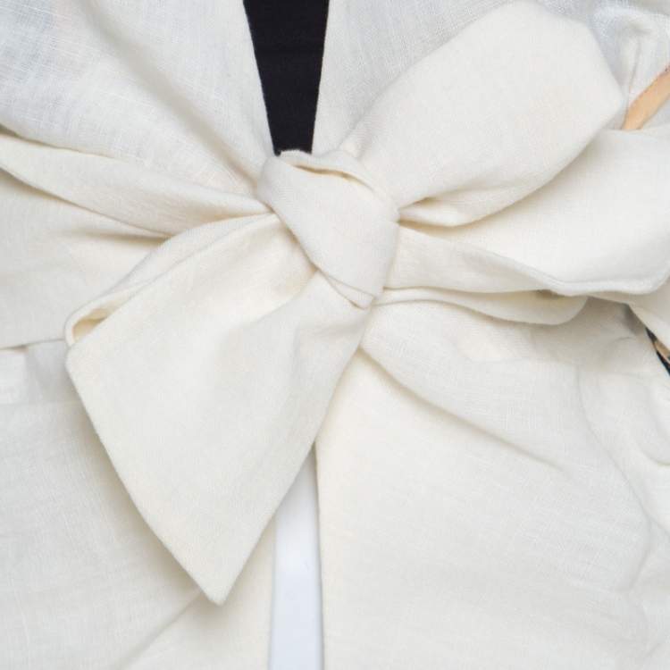 Pre Owned Marni Off White Linen Contrast Piping Detail Belted Jacket M