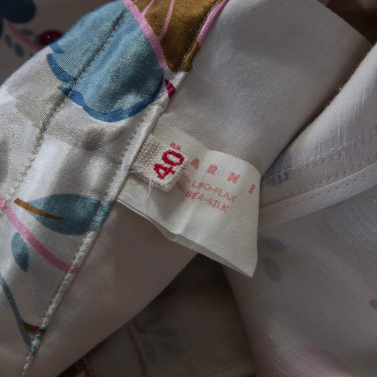 Pre Owned Marni Multicolor Floral Print Linen Silk Drawstring Waist Wide Leg Trousers S